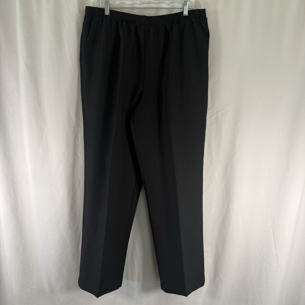New Alfred Dunner Classics Pants Women's 16 Black Pull On Flat Front Pockets